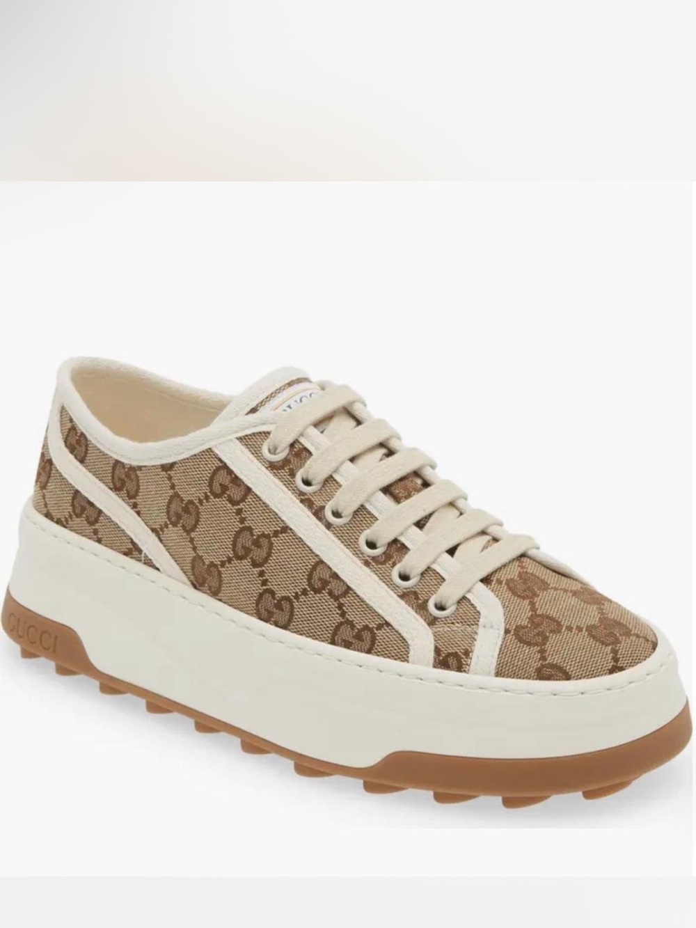 Gucci Beige GG Canvas Platform Sneaker with Cream Trim